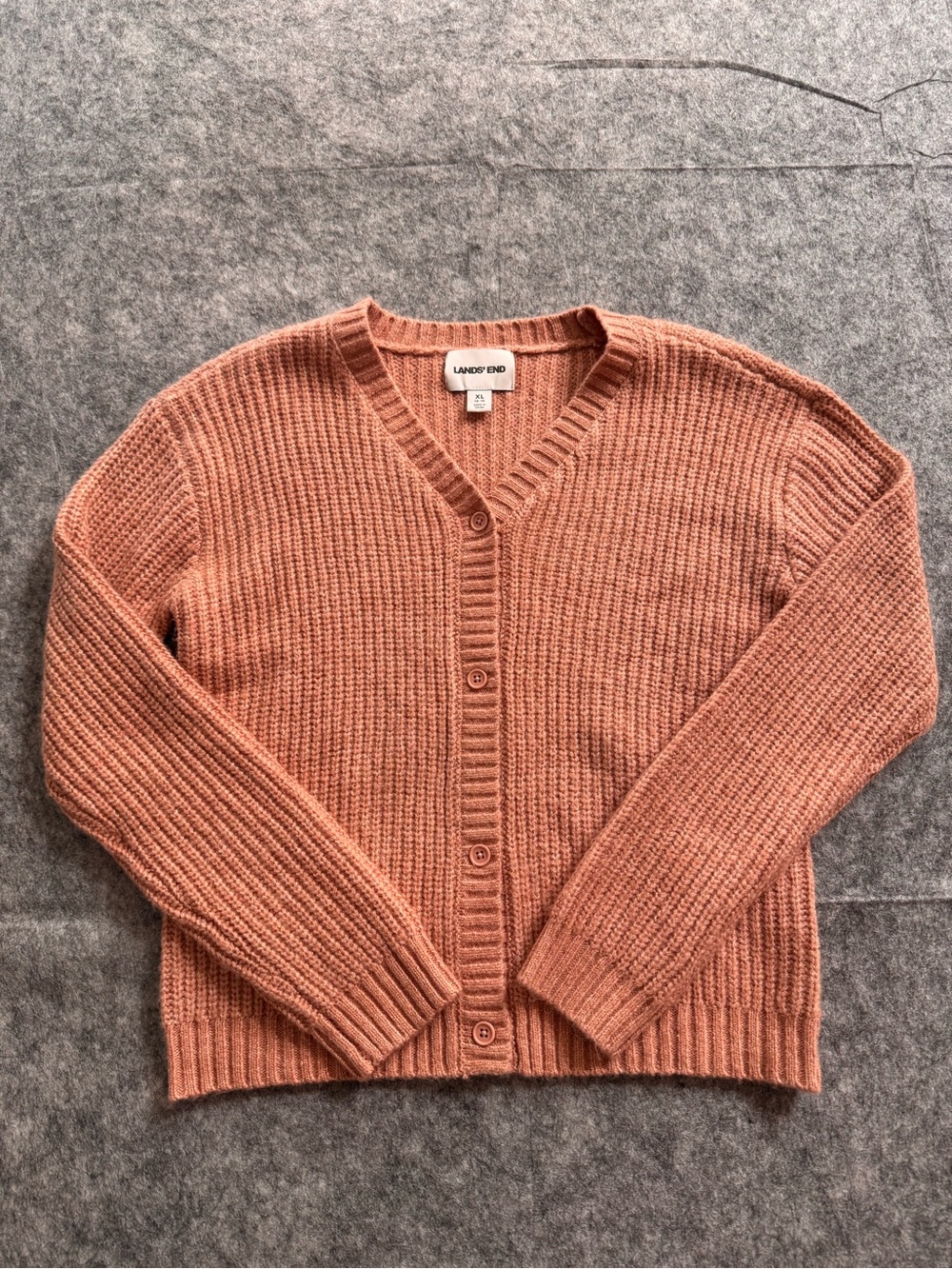 Girls Lands' End Ribbed V-Neck Button Cardigan - Dusty Rose